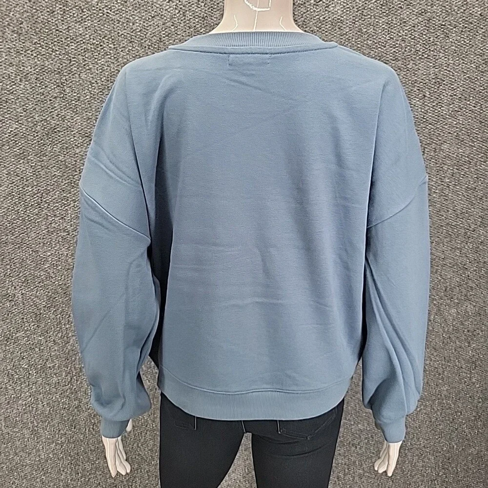 Indigo Thread Co Womens Sweatshirt Floral Appliques Large Size Blue Pullover Top